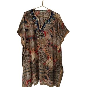 Kaftan Chiffon Embellished neckline Brown Flowy XL Lightweight